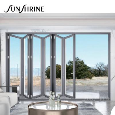 China Modern Aluminum Transparent Partition Accordion Malaysia Patio Room Divider Glass Insulated Aluminum Folding Door Soundproof Bi Folding Door for sale