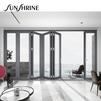 China Modern Bulletproof Powder Coated Glass Soundproof Veranda Aluminum Folding Bifold Door for sale