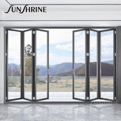 China Modern Wholesale Exterior Black Frame Patio Aluminum Glass Stack Folding Bifold Door for sale