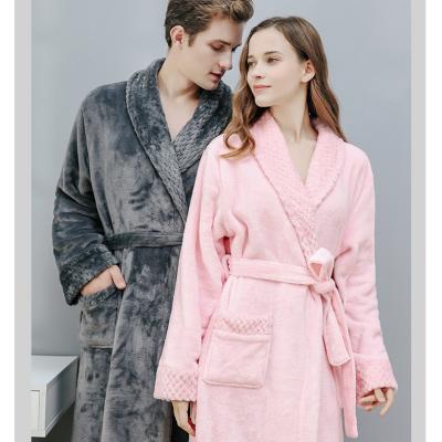 China Autumn/Winter Flannel Thermal Robe Long Plus Size Men's and Women's Couples Pajamas Bathrobe Hotel Spa Thick Warm Custom Bathrobe for sale