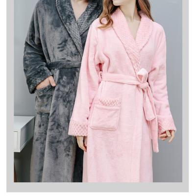 China Thermal Soft 100% Coral Fleece Polyester Plush Mens Womens Bathrobe Velvet Bathrobes Robe for sale