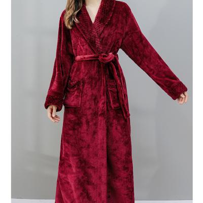 China Women's Thermal Luxury Winter Nightgown Flannel Warm Flannel Loose Thicken Luxury Long Robe Custom Made Bathrobe Sleepwear for sale