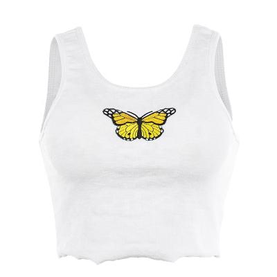 China New Women's Slim Fit Butterfly Embroidery Sleeveless Top QUICK DRY for sale