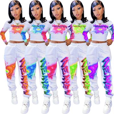 China QUICK DRY Hot Selling Tracksuit Print Breathable Tie Die Womens Outfits Clothing Crop Top Matching Set for sale