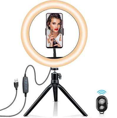 China Custom Hot Sale LED Selfie Makeup Light 10 Inch Remote Control Desktop Ring Light LED Ring Light With Tripod Stand OEM Logo 10 Amazon for sale