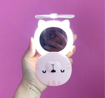 China LED Plastic Mirror With Chargeable MINI USB Fan Electric Hand Fan Cute Animal Fans for sale