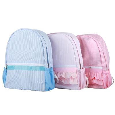 China Waterproof Custom Applique Embroidery School Backpack Satchels Cotton Seersucker School Backpack For Kids for sale