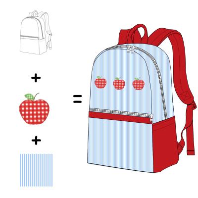 China For School And Travel Back To School Customized Applique Kids School Bag Cotton Seersucker Boys Backpack for sale