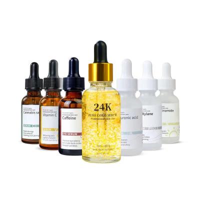 China 24k Pure Anti-wrinkle Gold Skin Serum Hyaluronic Acid Shrink Pores Remove Acne 24k Serum Private Label Moisturizing Anti Age Face Serum for sale