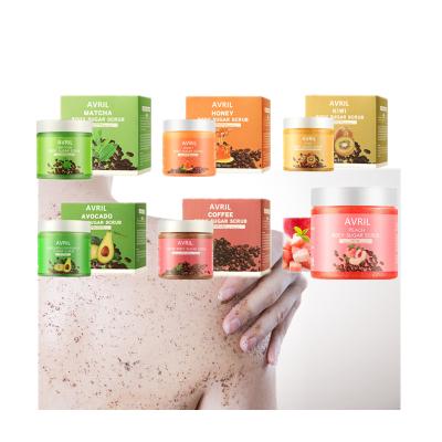 China Exfoliator OEM Private Label Fruit Avocado Coffee Peach Honey Matcha Honey Kiwi Sugar Natural Exfoliant Body Scrub Set for sale