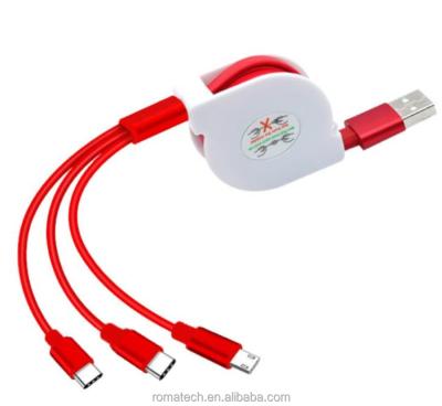 China Factory Price Convenient 1m High Quality Wholesale 3 In 1 Retractable Usb Charging Cable for sale