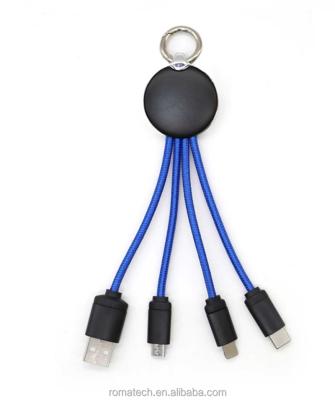 China Convenient wholesale laser logo 3 in 1 light type customized USB c logo usb 2.4A charging cable for sale