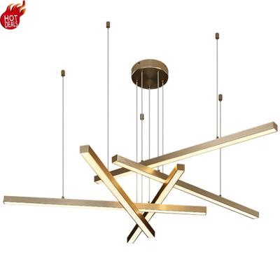 China Gold Lines Industrial Design Iron Gold Pendant Light Contemporary Acrylic Funky Simplicity Long Stand Chandelier Desk for sale