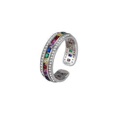 China 925 Sterling Silver Eco-friendly Multi Color Zircon Wedding Rainbow Cubic Zirconia Luxury Cut Rings For Women for sale