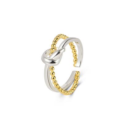 China Women Eco-Friendly Fine Fashionable Design Jewelry Plating 925 Sterling Silver Two Tone Double Layered Beaded Knotted Rings for sale