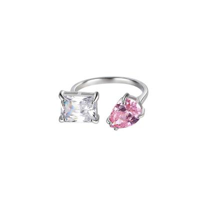 China 925 Silver Pink Cubic Zirconia Engagement Jewelry Big Double Stone Crystal Rings Eco-Friendly Sterling & White For Women for sale