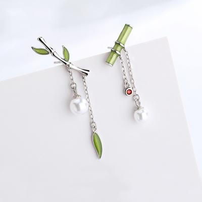 China Vintage Jewelry Custom Unique Design Handmade Jewelry 925 Sterling Silver Enamel Women Stud Dangle Bamboo Earrings for sale