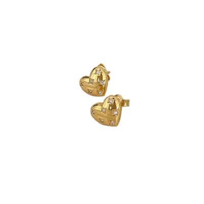 China Romantic Luxury Gold Plated Silver Zircon 925 2023 Party Heart Shape Statement Jewelry Women Ladies Love Earrings for sale