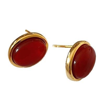 China FASHIONABLE Party Fine Western Style Jewelry Gift Sterling Silver Women Stud Earrings Red Agate Gemstone 925 for sale