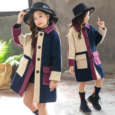 China 2020 New Winter Wool Kids Anti-wrinkle Girls Coat Anorak Woolen Girls Fashion Outwear Girls Coat Warm Jacket Patchwork Jacket for sale