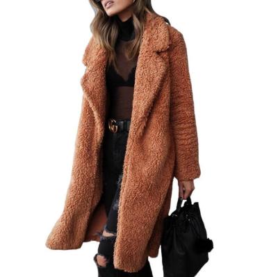 China 2022 Anti-wrinkle 2022 Long Sleeve Lapel Plus Size Faux Fur Coat Women Winter Open Front Plush Faux Fur Coat Long Overcoats for sale