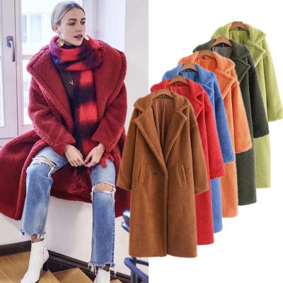 China 2022 Fleece Cardigan 17 Colors Teddy Bear High Quality Sustainable Winter Long Women's Faux Sheep Fur Wool Coat For Women for sale