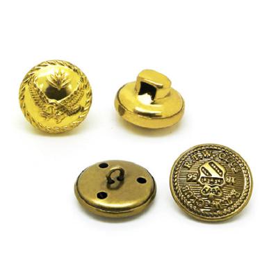 China Large gold washable metal sewing button, fancy art blazer button for sale