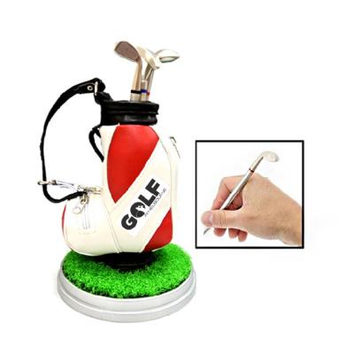 China Funny custom logo printed mini clock metal souvenir golf bag leather pen holder for sale