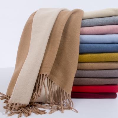 China Soft Fashionable Double Side Fringe Pure Color Simple Feeling Shawl Unisex Viscous Scarf for sale