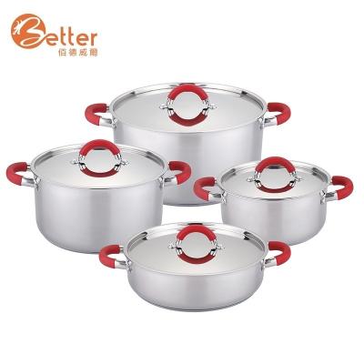 China Low Price Sustainable 8 Pcs Pots And Pans Stainless Steel Cookware Set With Silicon Handle for sale