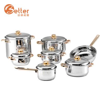 China Sustainable German Kitchen Induction Cookware Set Handle Ecoramic 8 Gold Painted Cookware for sale