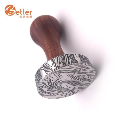 China 53MM Durable Wooden Coffee Tools 304 Stainless Steel Handle Low Coffee Powder Espresso Tamper for sale