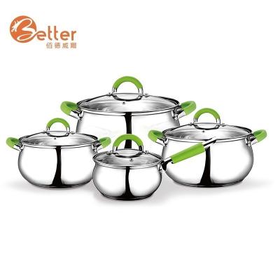 China Sustainable Kitchen Ware Set 8 Pcs Pot Cookware Set Stainless Steel Handles Cookware Set for sale