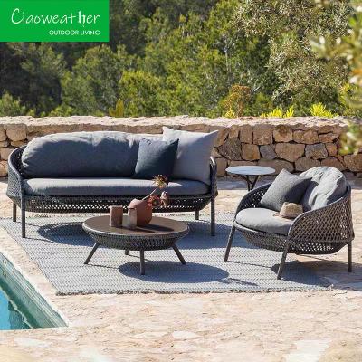 China Rattan Fashion Rope Outdoor Furniture Chair Sofa with Customized Color and Cushion OutdoorFoam water-resistant Fabric for sale