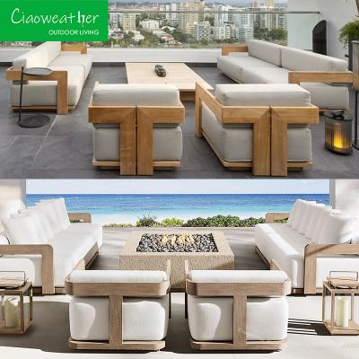 China Außenmöbel Gartensofa Set Luxus Teakholzsofa modern für Ecke Villa Hotel Teakholz Terrasse zu verkaufen