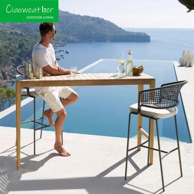 China Outdoor Garden Aluminum Frame Rattan Bar Stool Chair for Hotel Courtyard Patio Furniture for sale