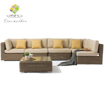 China PE Wicker Rattan Meubels Patio Sofa Set Aluminium Frame Outdoor Sectionele Gesprekssofa Te koop