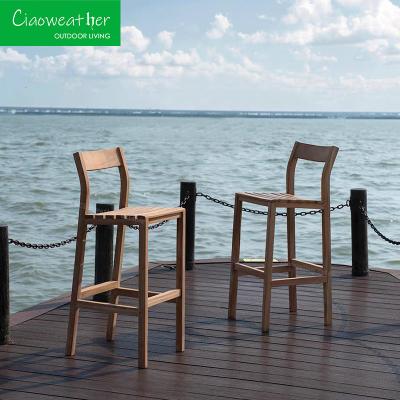 China Solid Wood Beach Bar Outdoor Waterproof Leisure Wood Bar Stool Furniture High Teak Chairs Customized Color Folded NO for sale