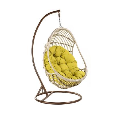 China Outdoor Furniture Wood Hanging Rattan Egg Chair for Leisure Wicker Patio Egg Swing for sale