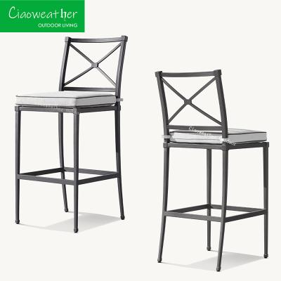 China Outdoor Bar Furniture Aluminum Tall Stools Bar Chairs With Cushion for Hotel Outdoor Garden Patio for sale