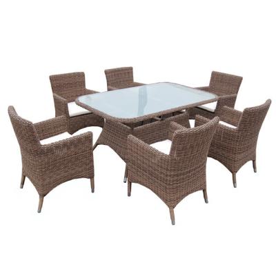 China Modern PE Rattan Garden Patio Dining Table and Chair Set for 6 People Aluminum Frame Adds Elegance for sale