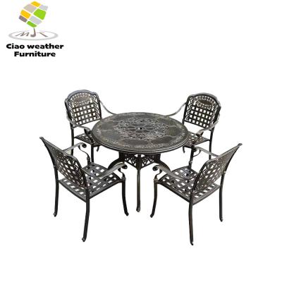 China Die Casting Aluminum Luxury Patio Bistro Garden Balcony Furniture BBQ Waterproof Dining Table And Chair For Mail Packing for sale