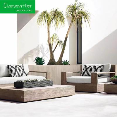 China Outdoor Furniture Luxury Hotel Modern Waterproof Wooden Sofa Set for Patio Leisure Teak Wood Waterproof Set for sale