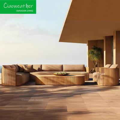 China Customized Color Modern Patio Villa Wooden Sofa Leisure Outdoor Courtyard Teak Wood Garden Sofa Set for sale