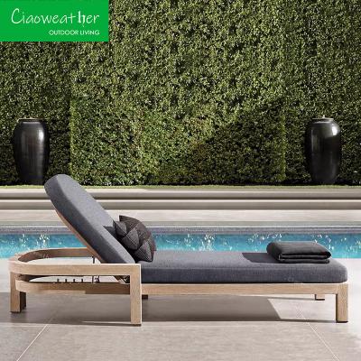 China Modern Outdoor Furniture Teak Swimming Pool Sunbed Patio Beach Furniture Lounge Chair Luxury Lounger with Waterproof Upholstery Cushion for sale