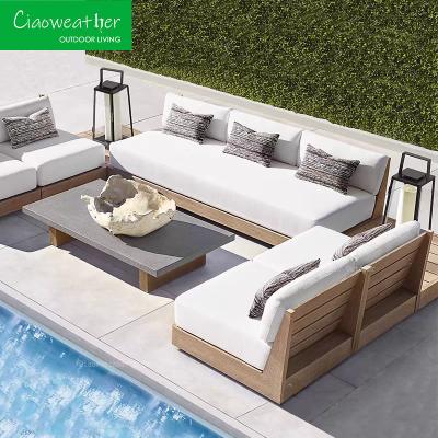 China Moderne Teak-Außenmöbel Holz Sofa Hotel Hof Teak U-Form Gartensofa Set Luxus großer Abschnitt zu verkaufen