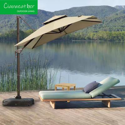 China Outdoor Sun Lounger Resort Leisure Hotel Garden Chair with Teak Wood Frame and Waterproof Cushion for sale