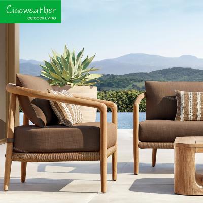 China Modern Design Outdoor Teak Wood Patio Furniture Set Luxury Leisure Garden Sofa Set Waterproof Sun Patio Set for sale