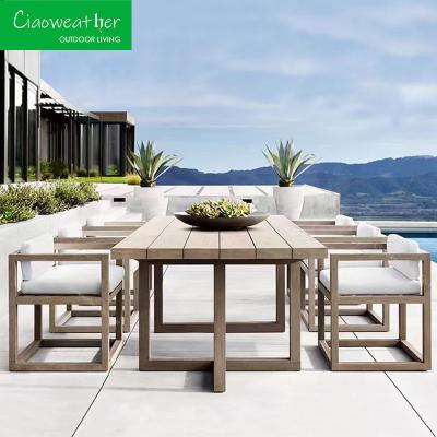 China Waterproof Garden Hotel Teak Solid Wood Dining Table Set for Villa Courtyard Outdoor Tables and Chairs Leisure Furniture for sale