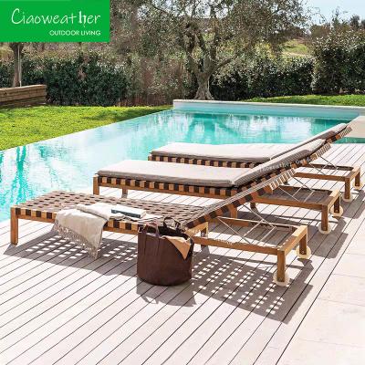 China Garden Wood Balcony Chair for Outdoor Terrace Leisure Courtyard Teak Vine Weaving Sun Lounger for sale